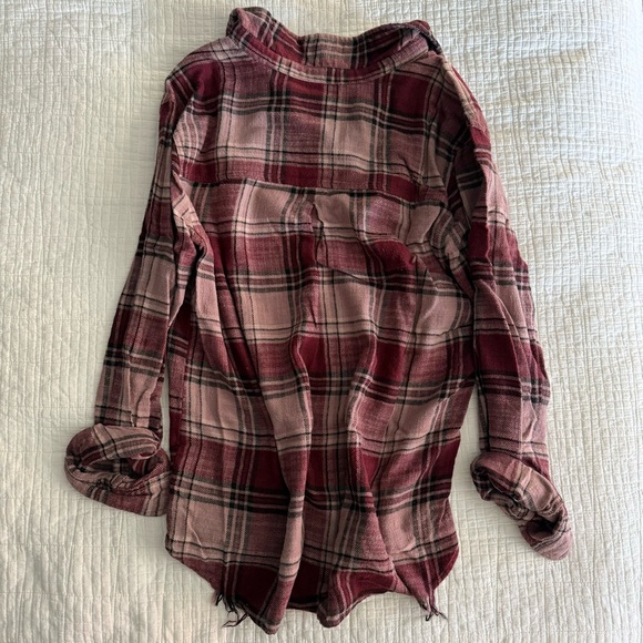 A&E Maroon Tie Up Flannel Pullover L - Picture 2 of 4